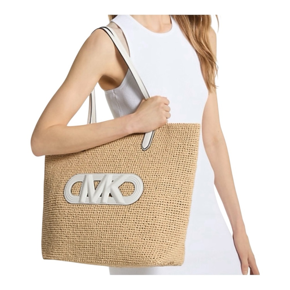 Michael Kors Eliza Extra-Large Empire woven straw Logo Tote Bag